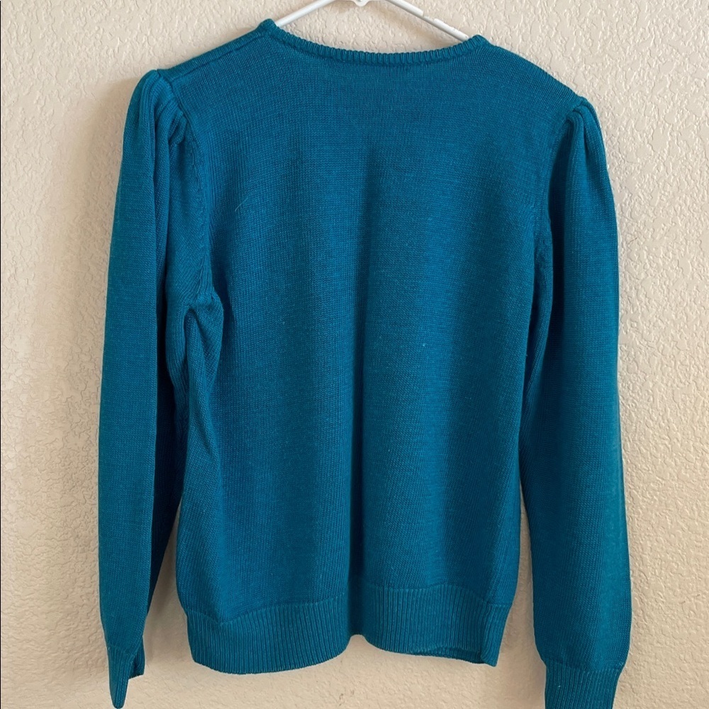 Teal Sweater with Floral Embroidery - Picture 3 of 6
